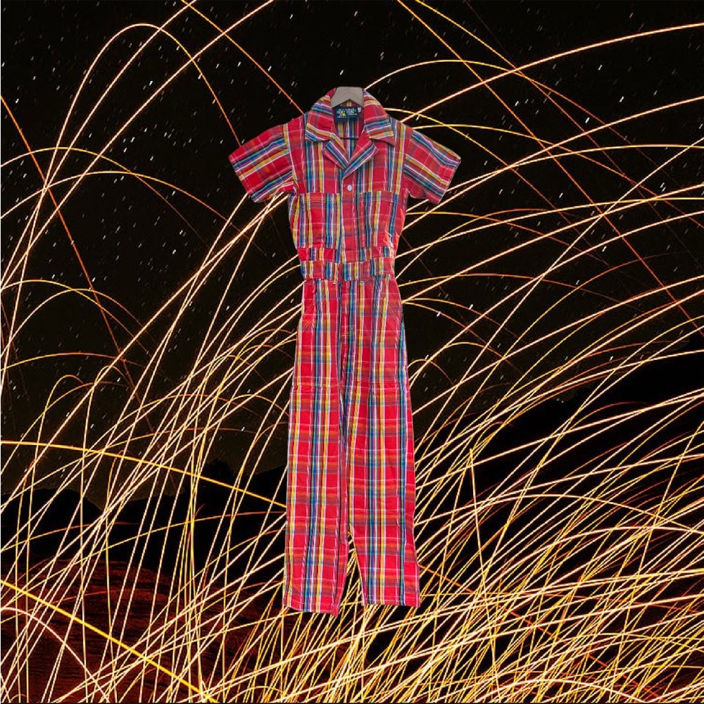 Big Bud Press Red Plaid Short Sleeve Jumpsuit Size XXS